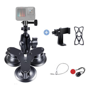 Triangle Suction Cup Mount for GoPro with Tripod Adapter & Phone Clamp