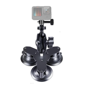 Triangle Suction Cup Mount for GoPro with Tripod Adapter & Phone Clamp