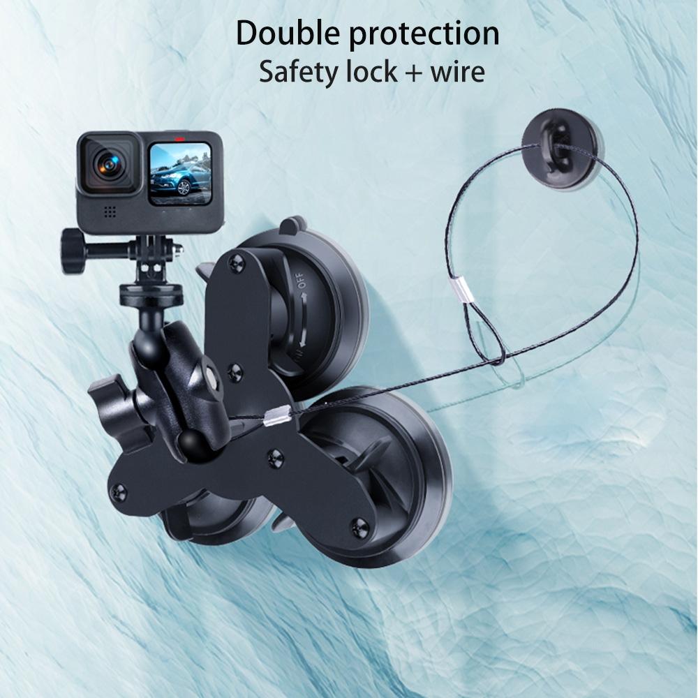 Triangle Suction Cup Mount for GoPro with Tripod Adapter & Phone Clamp