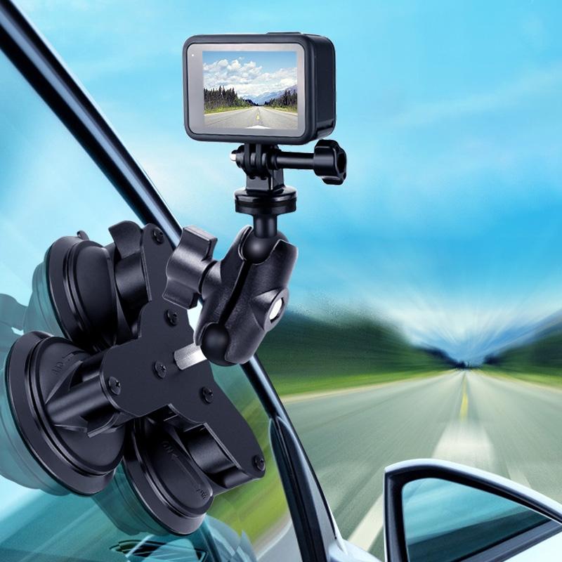 Triangle Suction Cup Mount for GoPro with Tripod Adapter & Phone Clamp
