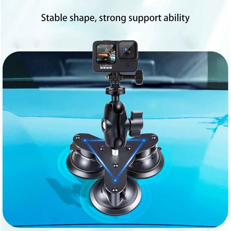 Triangle Suction Cup Mount for GoPro with Tripod Adapter & Phone Clamp