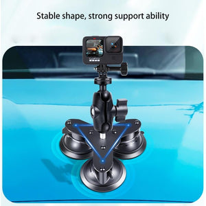 Triangle Suction Cup Mount for GoPro with Tripod Adapter & Phone Clamp