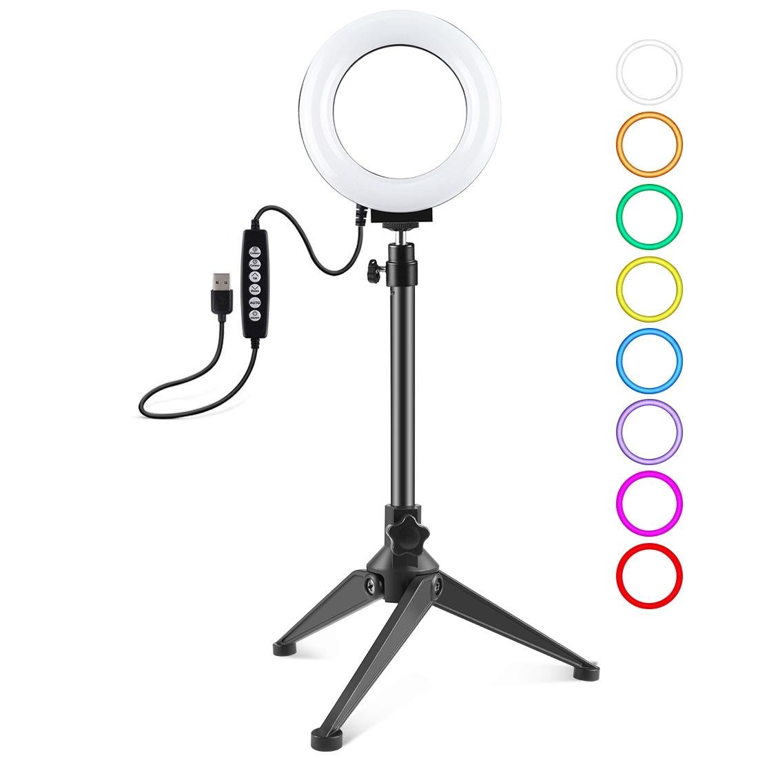 10 Mode USB LED Ring Light with Tripod Mount & Cold Shoe Ball Head | 4.7 - Inch Diameter