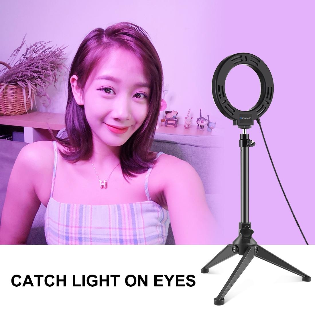 10 Mode USB LED Ring Light with Tripod Mount & Cold Shoe Ball Head | 4.7 - Inch Diameter
