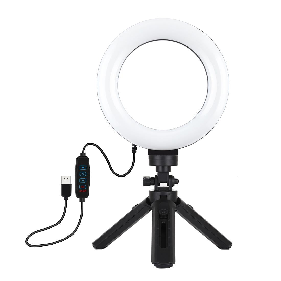 6.2" LED Ring Light with USB 3 Modes Dimmable | Vlogging, Photography, Video Pocket Tripod Mount | Cold Shoe Ball Head | Black