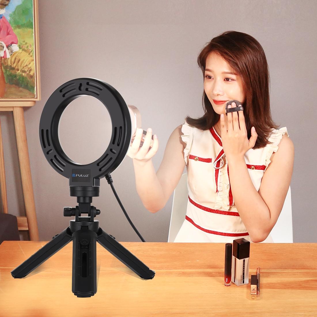 6.2" LED Ring Light with USB 3 Modes Dimmable | Vlogging, Photography, Video Pocket Tripod Mount | Cold Shoe Ball Head | Black