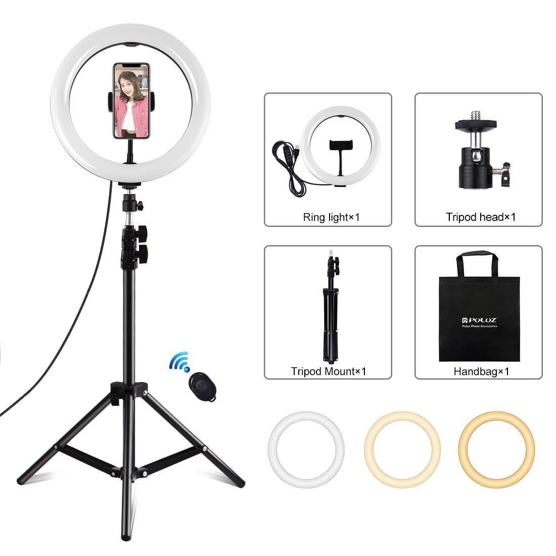 10.2" Ring Light with Tripod | USB | 3 Modes | Dual Colour Diffuse Light | Phone Clamp with Remote | Black