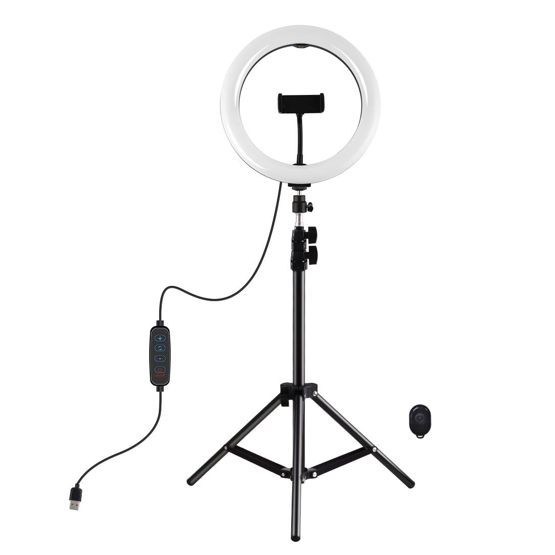10.2" Ring Light with Tripod | USB | 3 Modes | Dual Colour Diffuse Light | Phone Clamp with Remote | Black