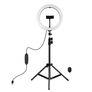 10.2" Ring Light with Tripod | USB | 3 Modes | Dual Colour Diffuse Light | Phone Clamp with Remote | Black