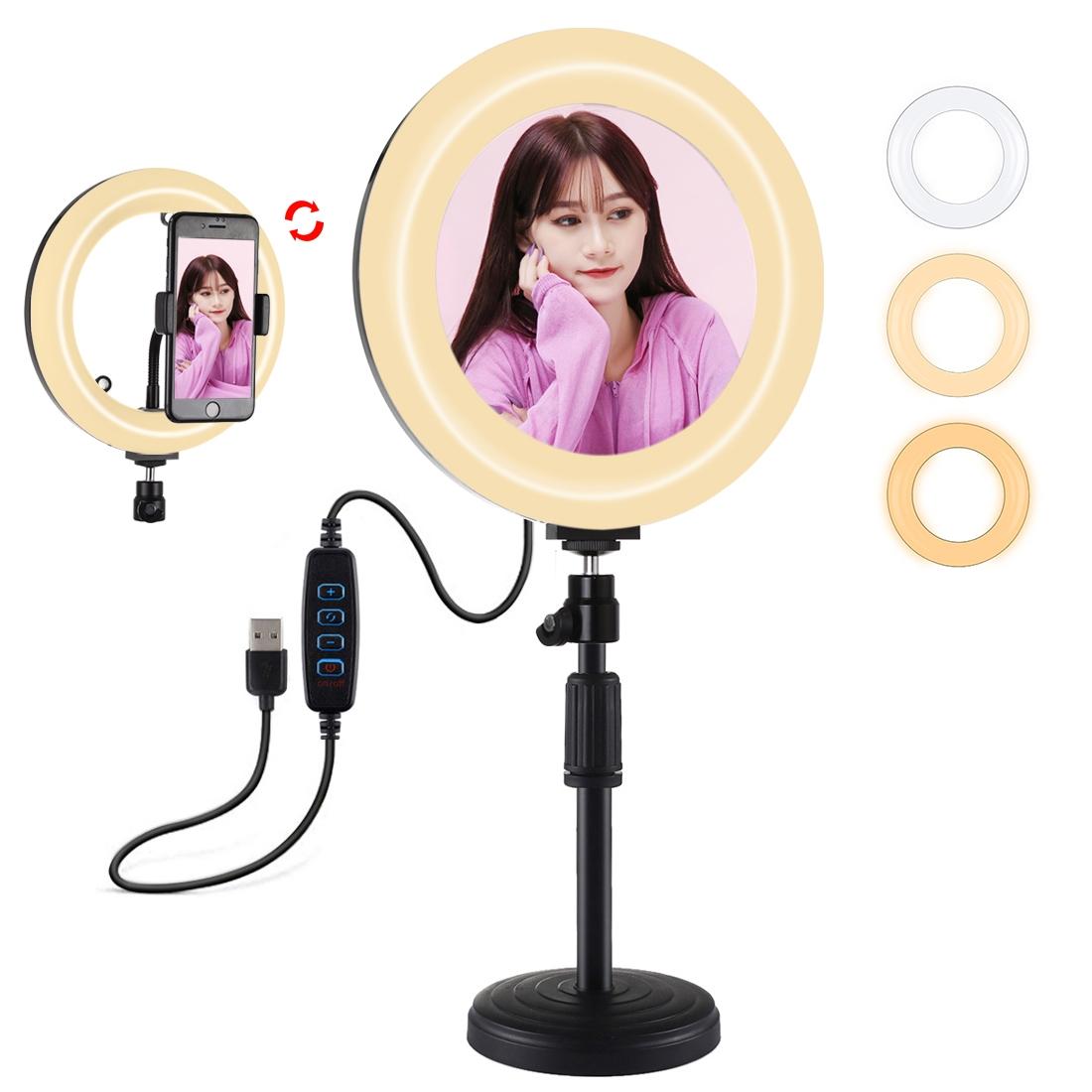 7.9" Dual-Colour LED Ring Light with Desktop Mount & Phone Clamp