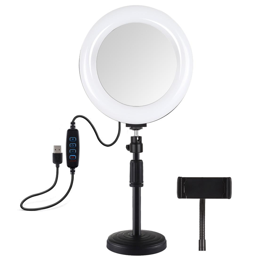 7.9" Dual-Colour LED Ring Light with Desktop Mount & Phone Clamp
