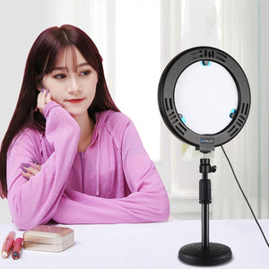 7.9" Dual-Colour LED Ring Light with Desktop Mount & Phone Clamp