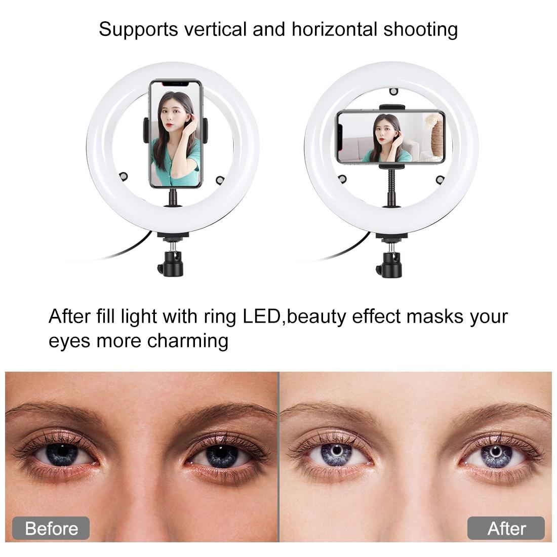 7.9" Dual-Colour LED Ring Light with Desktop Mount & Phone Clamp