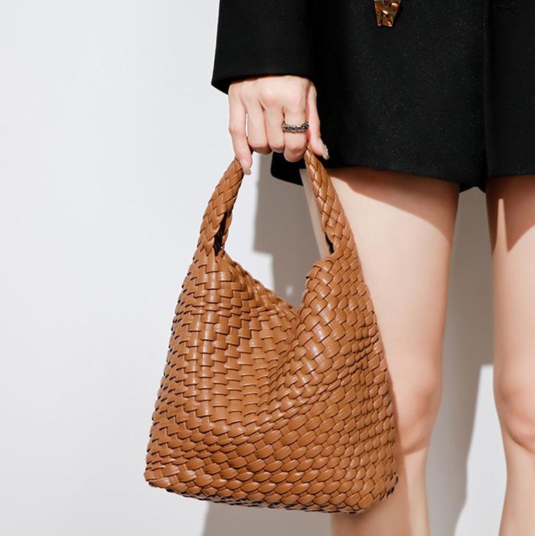 Apricot Hand Woven 2-in-1 Shoulder Bag | Apricot Colour