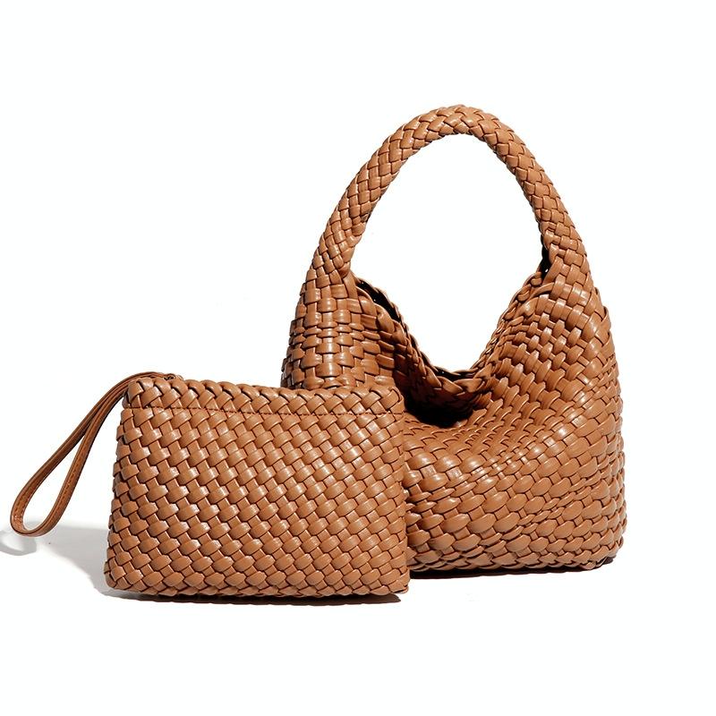 Apricot Hand Woven 2-in-1 Shoulder Bag | Apricot Colour