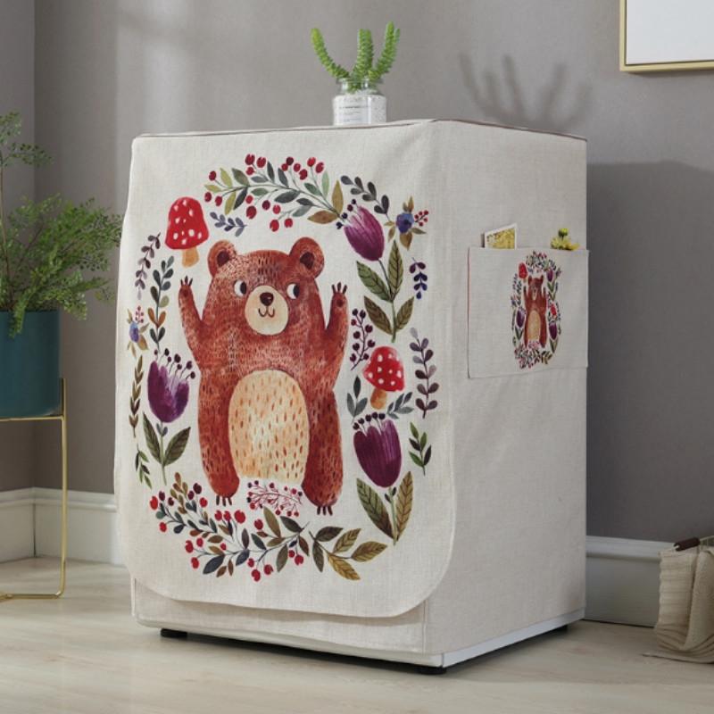 Cartoon Cotton Linen Drum Roller Washing Machine Dust Cover | 83x60x60cm | Bee