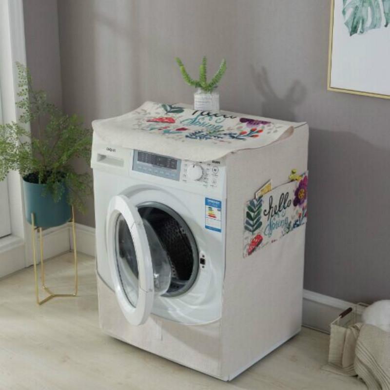 Cartoon Cotton Linen Drum Roller Washing Machine Dust Cover | 83x60x60cm | Bee