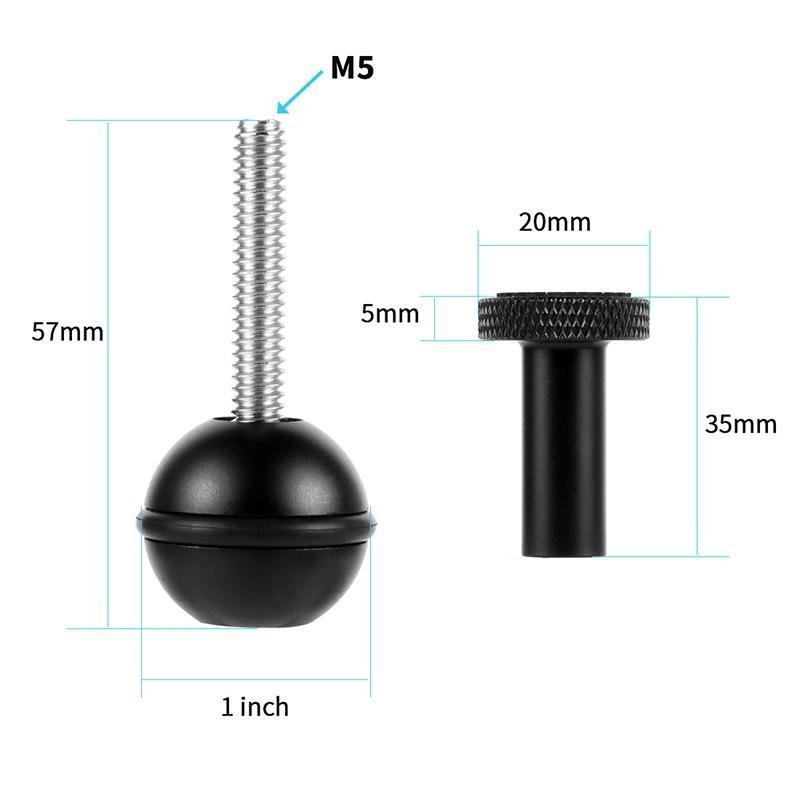 Adjustable Ball Head Adapter | Underwater Photography Lights | M5 Screw | Black