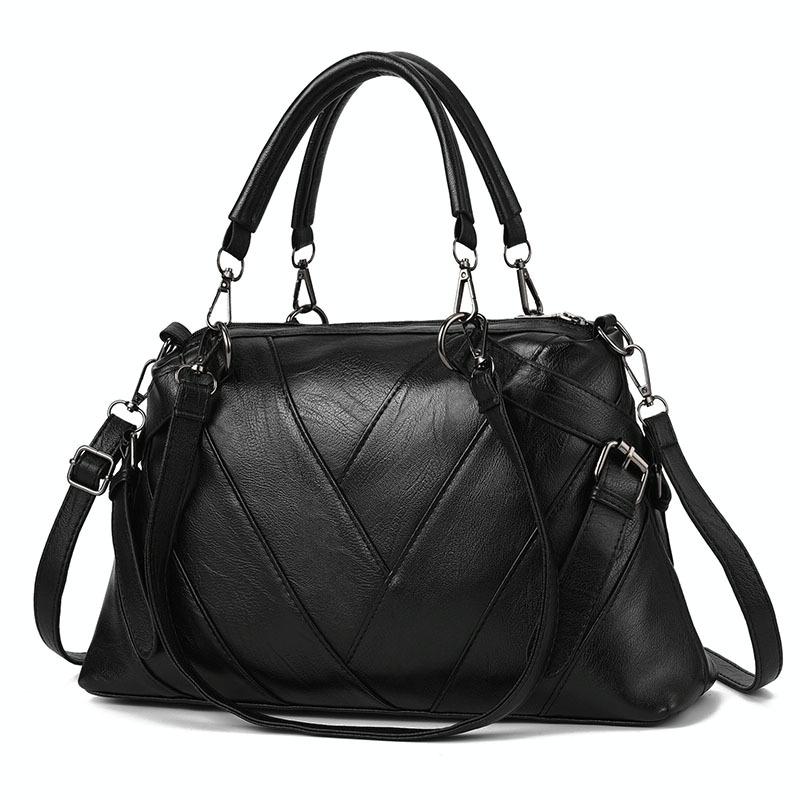 Soft Leather Geometric Handbag | Colourblock | Black