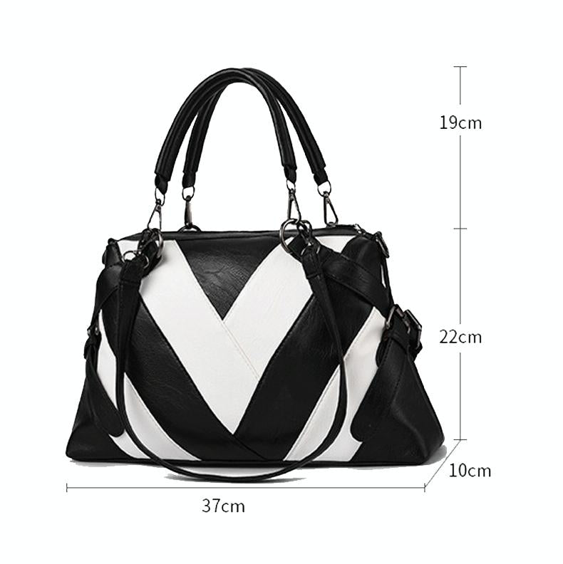 Soft Leather Geometric Handbag | Colourblock | Black