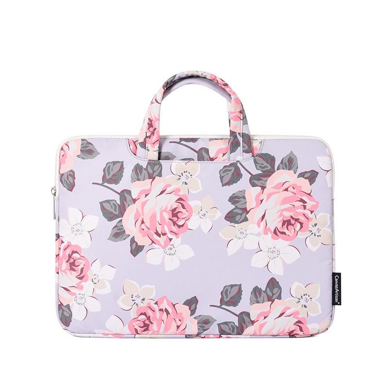 13 Inch Laptop Case Bag | With White Rose Pattern & Handle | Grey