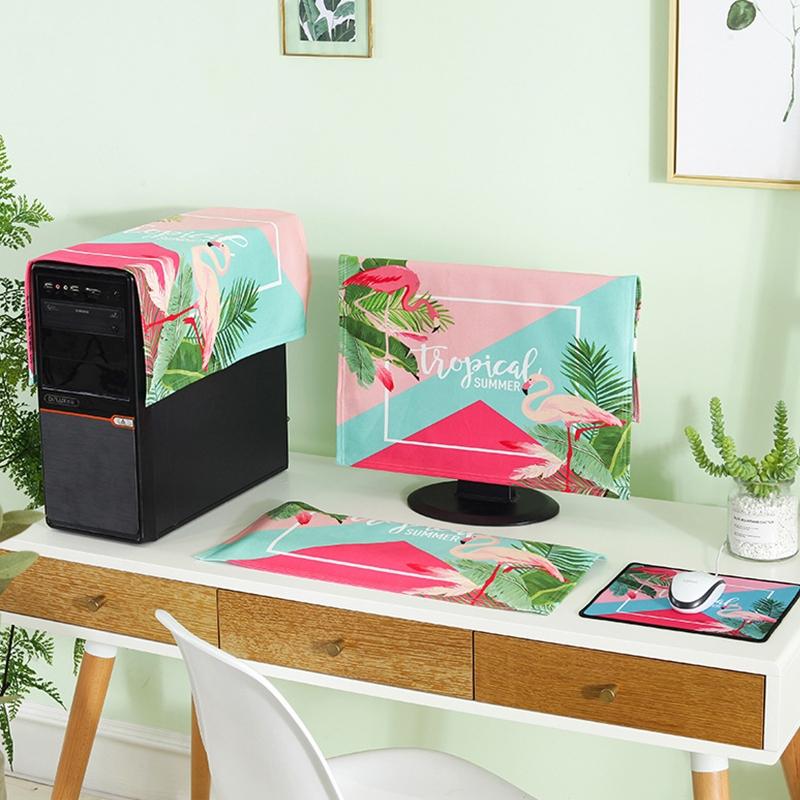 Universal 3-in-1 Desktop PC Dust Cover | Fits 23-24 Inch Screens | Fascinating Flamingo