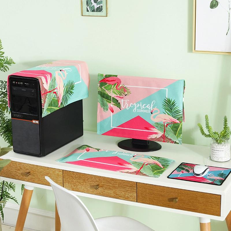 Universal 3-in-1 Desktop PC Dust Cover | Fits 23-24 Inch Screens | Fascinating Flamingo