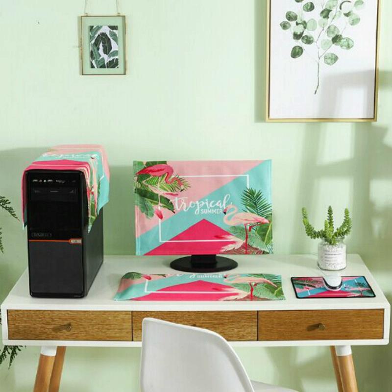 Universal 3-in-1 Desktop PC Dust Cover | Fits 23-24 Inch Screens | Fascinating Flamingo
