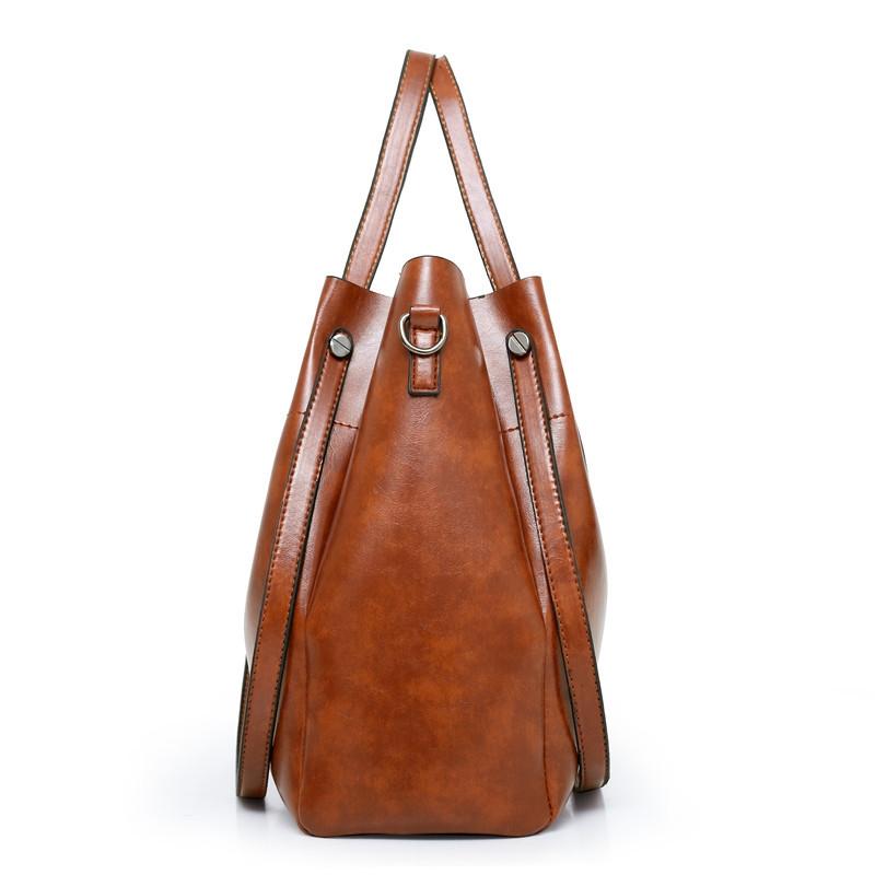 Retro Ladies Handbag | 4-in-1 Fashion Bucket Bag with Large Capacity | Brown