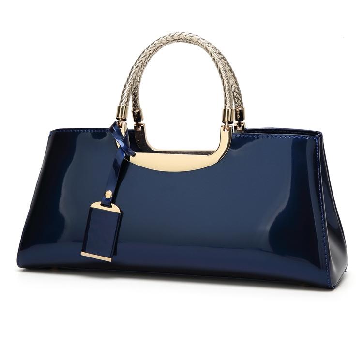 Patent Leather Shoulder Bag for Women | Glue Closure | Blue