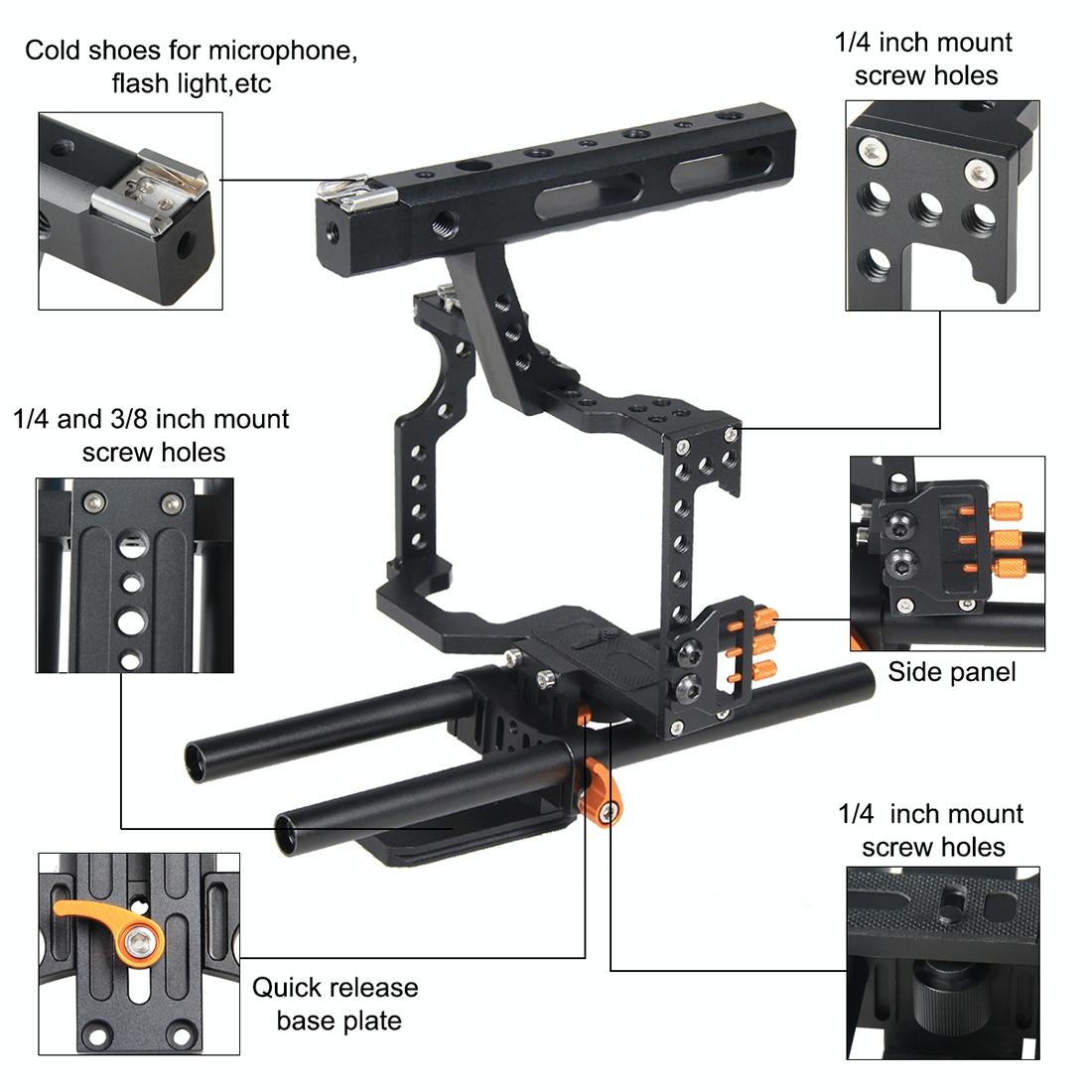 Video Camera Cage Stabilizer for Panasonic Lumix DMC-GH4 / Sony A7 Series | Orange