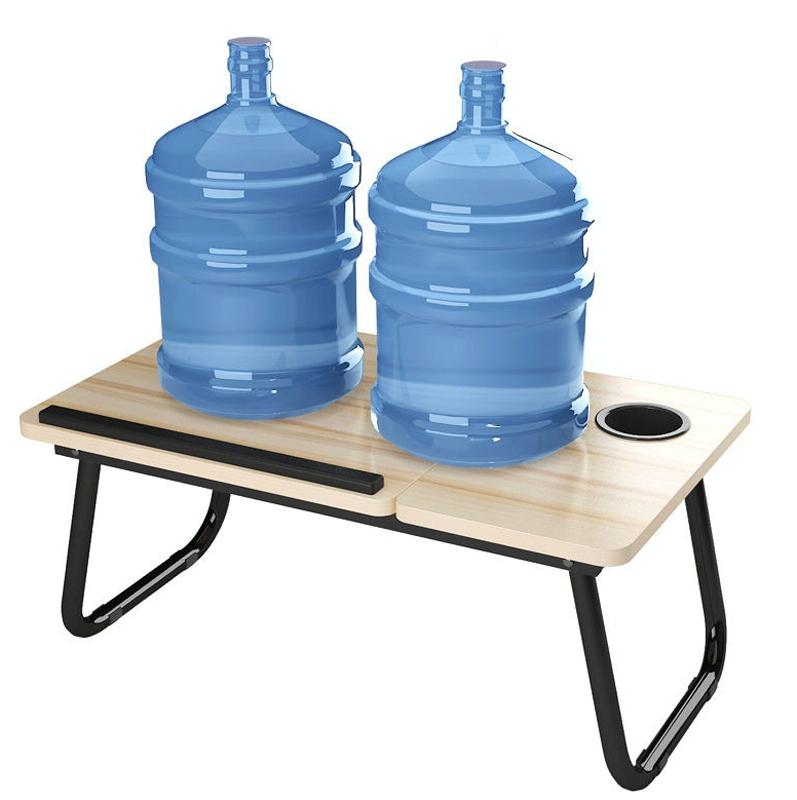 Adjustable Folding Laptop Desk with Cup Holder | Four-Speed Lifting Table for Dorms | Walnut