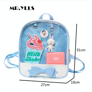 Mini Clear Kids Backpack with Bow | Perfect for School | Black & Pink