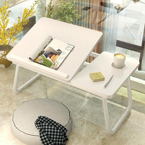 Adjustable Folding Laptop Desk with Cup Holder | Four-Speed Lifting Table for Dorms | Aurora White