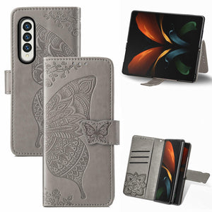 Embossed Butterfly Love Leather Case | For Samsung Galaxy Z Fold 4 | Flower Design | Light Purple