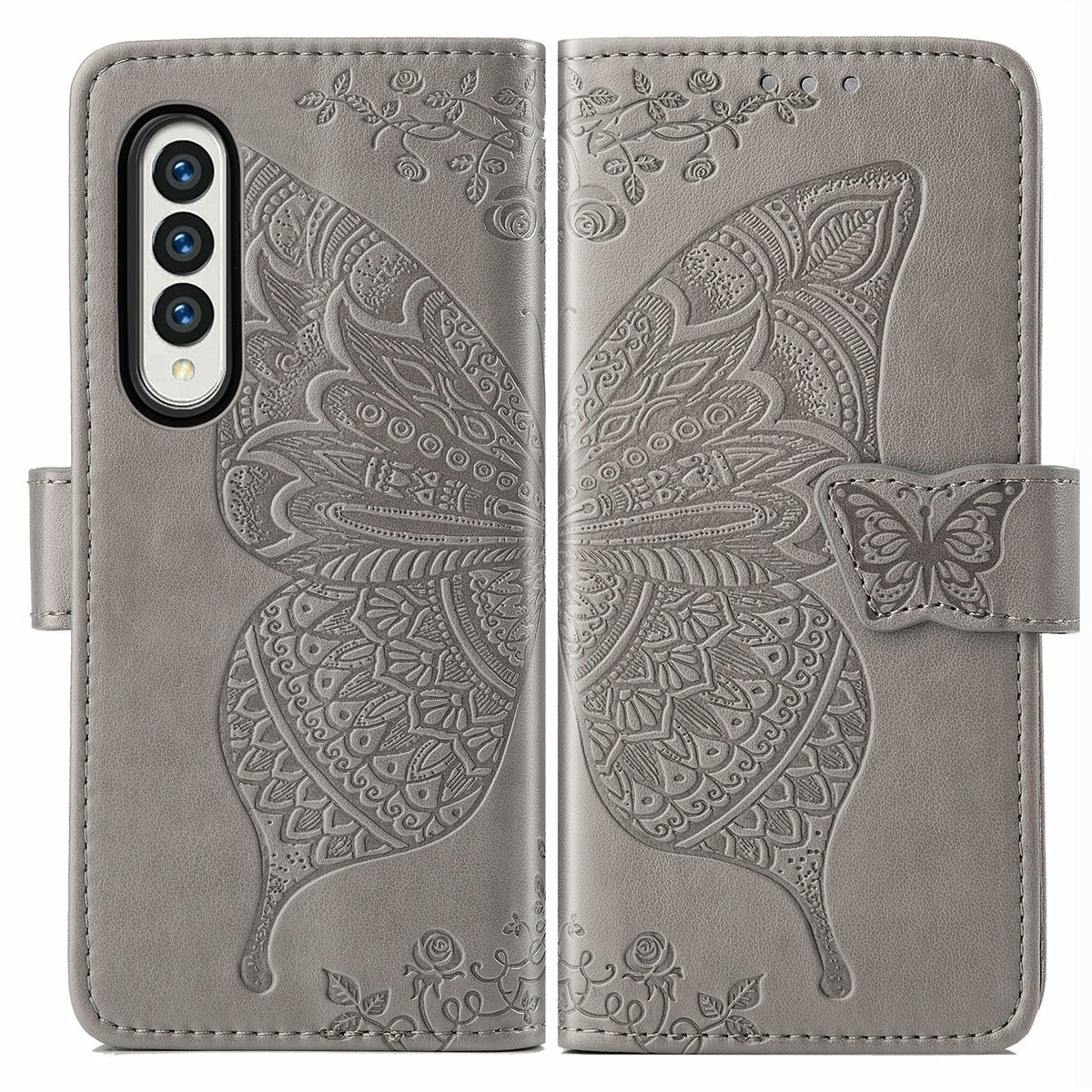 Embossed Butterfly Love Leather Case | For Samsung Galaxy Z Fold 4 | Flower Design | Light Purple