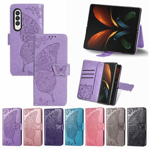 Embossed Butterfly Love Leather Case | For Samsung Galaxy Z Fold 4 | Flower Design | Light Purple