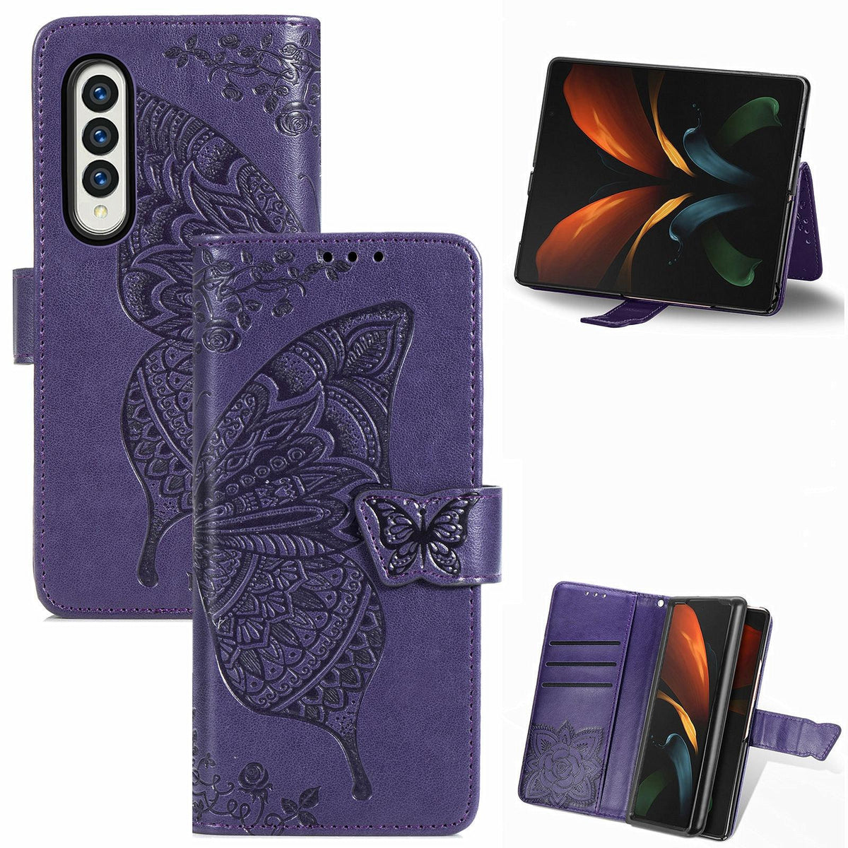 Embossed Butterfly Love Leather Case | For Samsung Galaxy Z Fold 4 | Flower Design | Light Purple