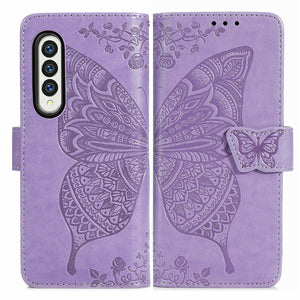 Embossed Butterfly Love Leather Case | For Samsung Galaxy Z Fold 4 | Flower Design | Light Purple