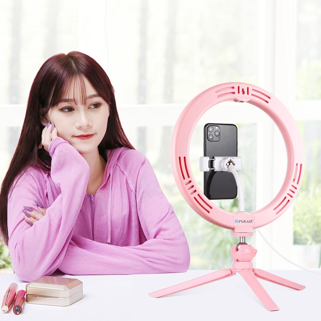 10.2" LED Ring Light with Tripod & Phone Clamp | 3 Modes Dual Colour Temperature Dimmable | Pink