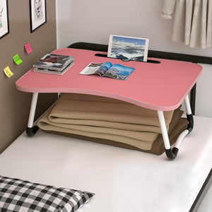 Adjustable Folding Laptop Desk with Non-Slip Legs & Card Slot | Pink