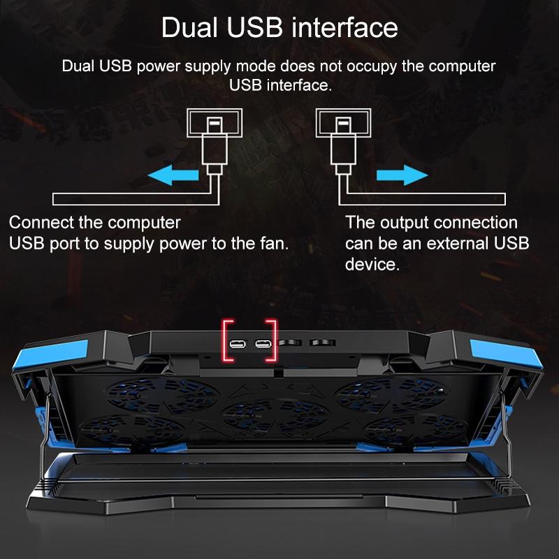 5-Core Dual Port Laptop Stand with Cooling Fan | Blue