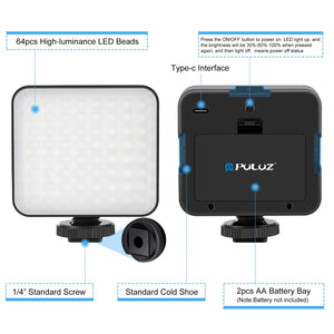 Vlogging Live Broadcast Kit with LED Fill Light, Microphone, Tripod Mount & Cold Shoe Head | Blue