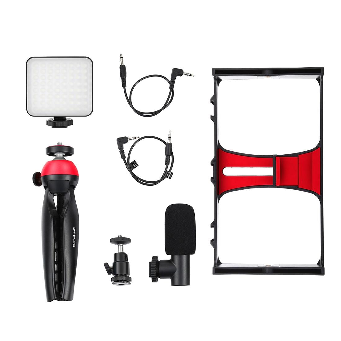 Vlogging Live Broadcast Kit with LED Fill Light, Microphone, Tripod Mount & Cold Shoe Head | Blue