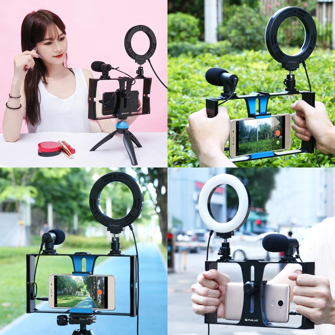 3-in-1 Vlogging Kit with Smartphone Rig, Microphone & LED Ring Light | Blue