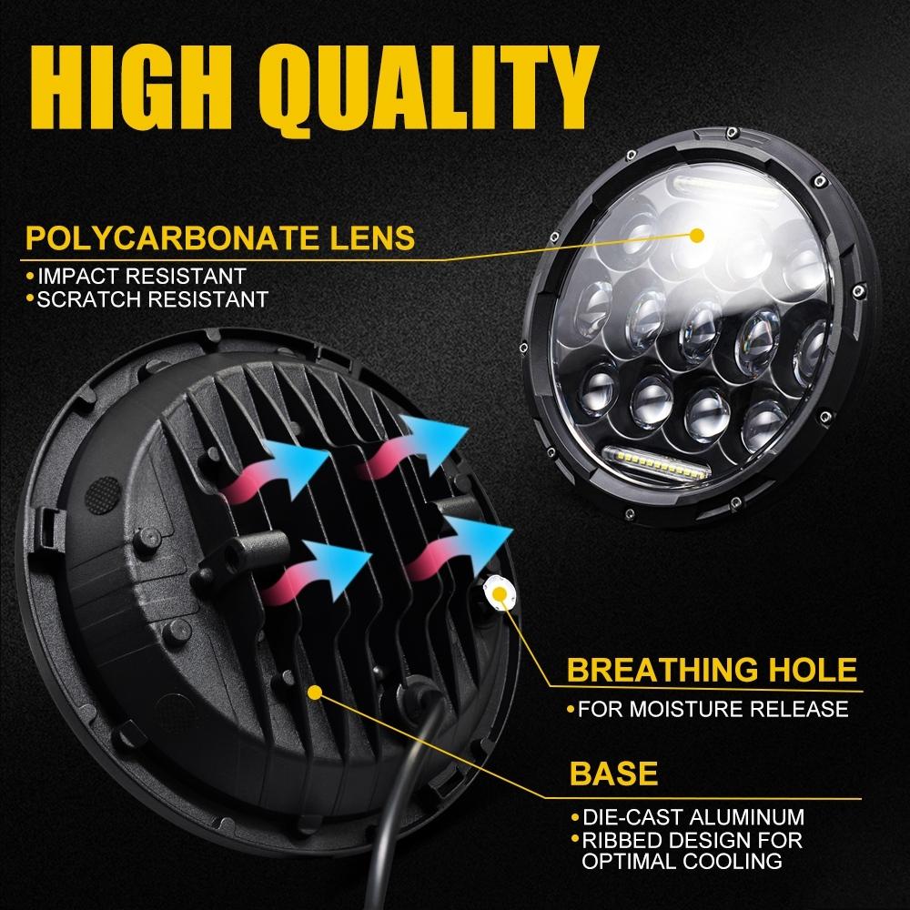 2 Pcs 7 Inch LED Motorcycle Headlight | DC 10-48V | 36W | 6000K | 12 SMD-5630 & Crystal Lamp Beads | White Light