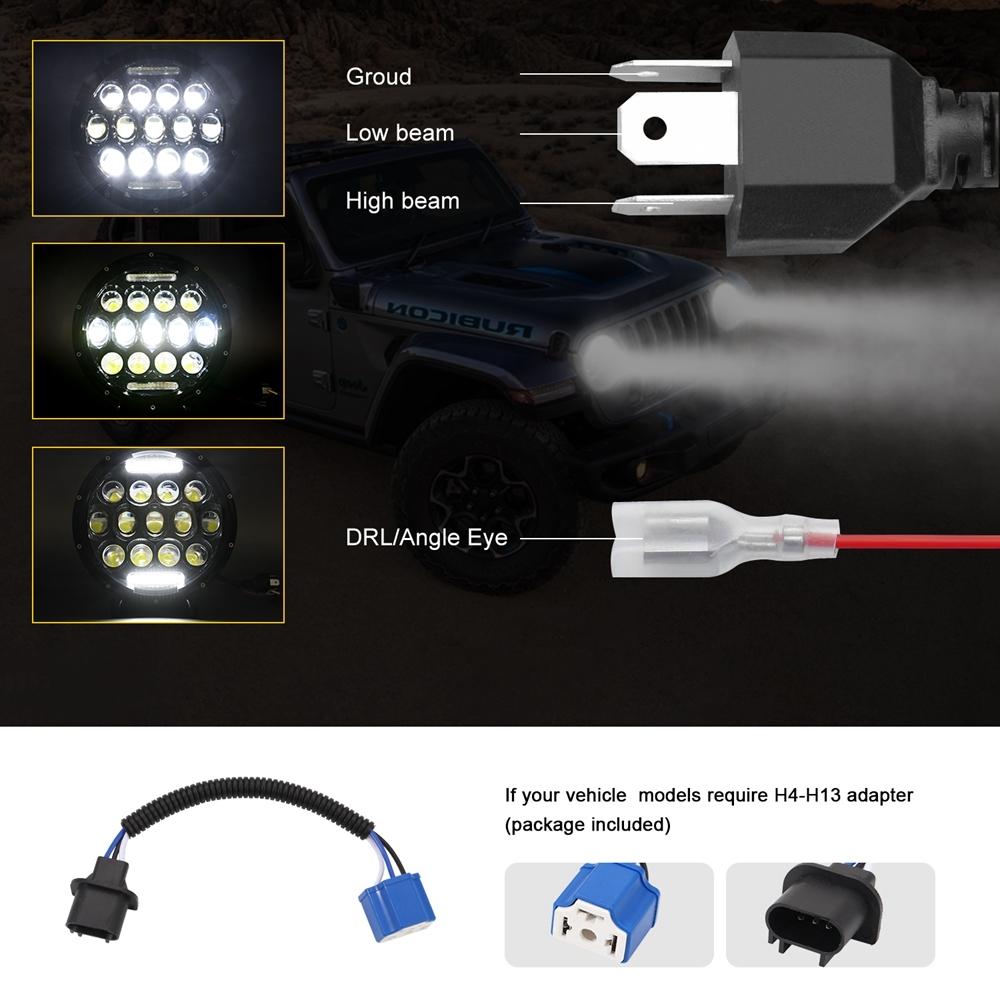 2 Pcs 7 Inch LED Motorcycle Headlight | DC 10-48V | 36W | 6000K | 12 SMD-5630 & Crystal Lamp Beads | White Light