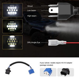 2 Pcs 7 Inch LED Motorcycle Headlight | DC 10-48V | 36W | 6000K | 12 SMD-5630 & Crystal Lamp Beads | White Light