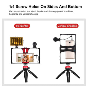 Live Broadcast Vlogging Kit with LED Light | Microphone | Tripod & Cold Shoe Head | Red