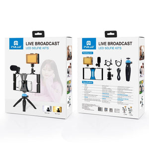 Live Broadcast Vlogging Kit with LED Light | Microphone | Tripod & Cold Shoe Head | Red